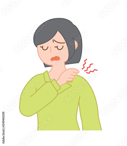 肩こりに悩む女性のイラスト/Woman Suffering from Stiff Shoulders