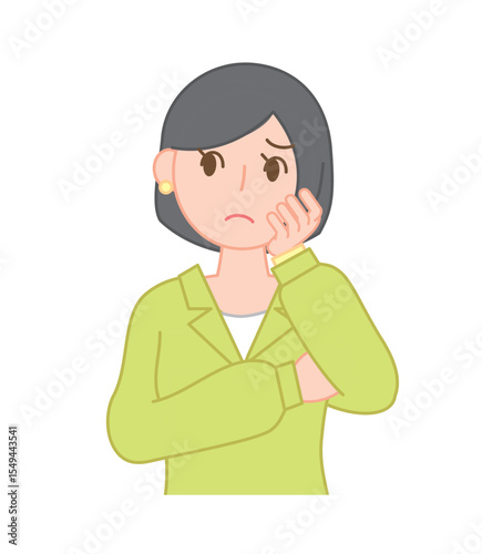 困りごとや悩みを抱える女性のイラスト/Worried Woman with a Troubled Expression