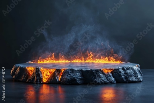 vibrant image of fire lava podium rock volcano background product magma display 3d scene stone floor platform lava podium mountain fire smoke stage