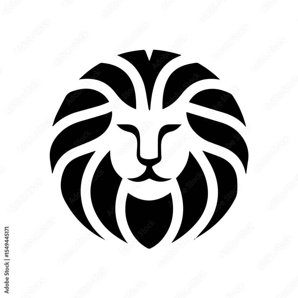 Fototapeta premium Black and white flat icon of the Leo zodiac sign featuring a stylized lion’s mane 