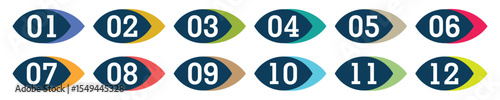 Colorful Numbered Arrow Badges from 1 to 12 Vector Set
