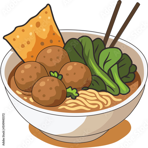 Delicious Bowl of Meatballs and Dumplings Vector Illustration – Asian Street Food EPS Design