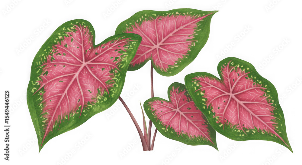 Fototapeta premium Pink and green caladium plant illustration isolated on transparent background