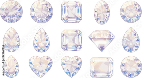 Sparkling Diamond Shapes: A Collection of Elegant Gemstones for Jewelry Design and Illustration flat vector illustration