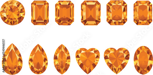 Radiant Yellow Gemstones: A Collection of Sparkling Diamond Shapes for Jewelry Design and Illustration flat vector illustration