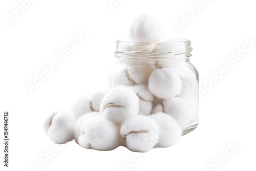 Cozy Vintage Jar with Soft Cotton Balls for Home Comfort Design Elements cut on transparent background. cut flower elements, garden themed designs. Top view high quality PNG.