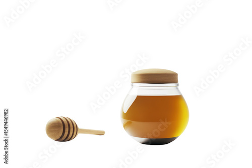 Golden Sweetness Rustic Honey Jar and Dipper Delightful Charm cut elements on transparent background. cut flower elements, garden themed designs. Top view high quality PNG.