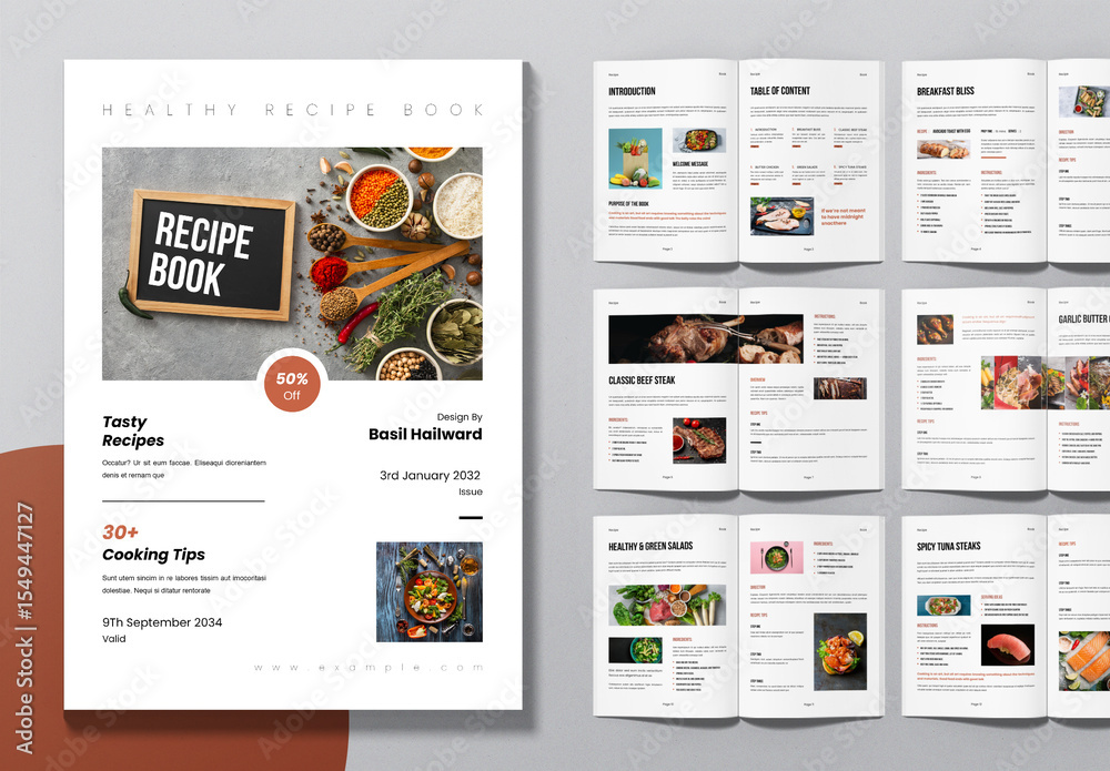 Example Of Recipe Book Modern Minimal Recipe Book Layout Stock Template | Adobe Stock