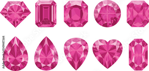 Vibrant Pink Gemstones: A Collection of Sparkling Diamond Shapes for Jewelry Design and Illustration flat vector illustration