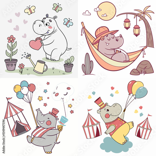 High-Quality hippos Illustrations in Various Styles – SVG Bundle