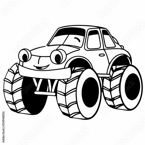 Cartoon Monster Truck with Big Wheels Outline for Coloring Book Fun