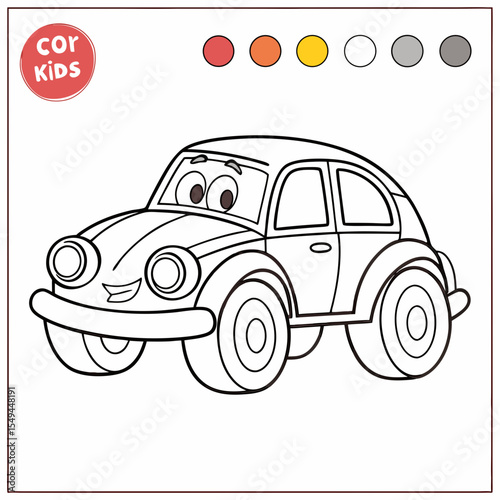 Coloring page of a cute cartoon car for kids activity book