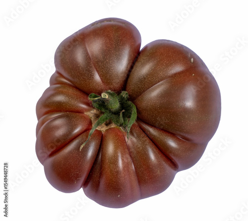 Large, round, purple tomato with a stem