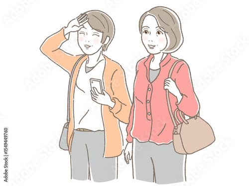 外出する中高年女性二人組