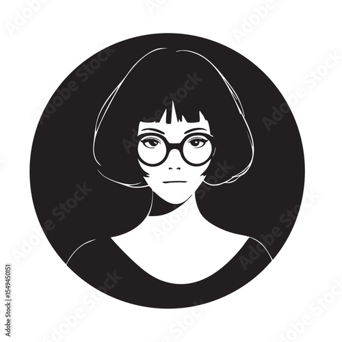 Minimalist portrait of a woman with glasses and bob haircut