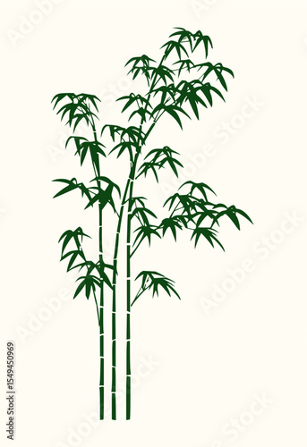 Minimilist illustration of a bamboo plant with green leaves and stems against a cream colored background design element vector