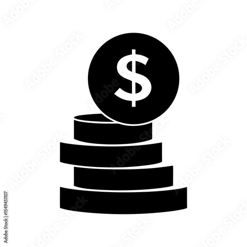 black silhouette of a coin stack with dollar sign .svg