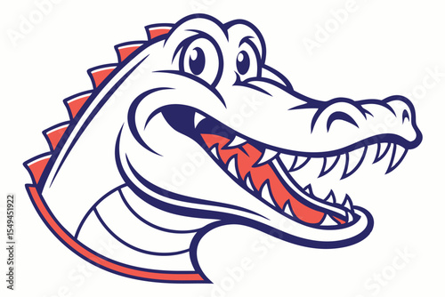 Simplified alligator head mascot shows a toothy grin with retro color combination and style