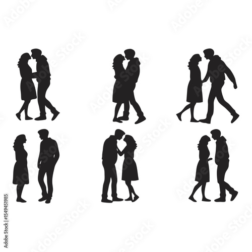 Romantic Silhouette Moments: Intimate silhouettes capture tender moments of love and connection between couples, perfect for illustrating themes of affection, relationships and togetherness. 