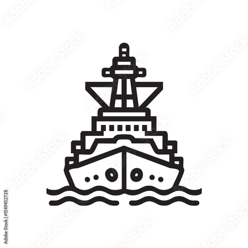 Ship sailing on calm waters with outline design and waves