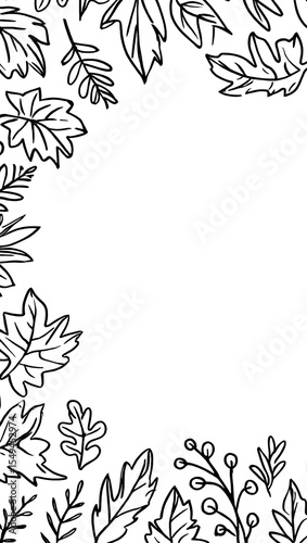 Black and white floral frame with leaves, a vintage vector illustration for nature-inspired design