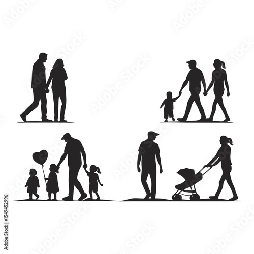 Family Silhouette Collection: A diverse collection of family silhouettes capturing tender moments of parenthood and togetherness, each silhouette conveys the warmth of family connection.
