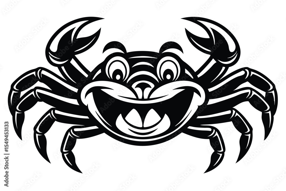 Fototapeta premium Cheerful crab character boldly showcases its claws and wide grin for a striking logo