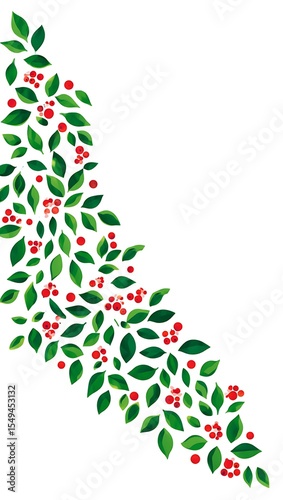 Floral holly Christmas tree vector illustration with festive leaf and berry border designFloral holly Christmas tree vector illustration with festive leaf and berry border design