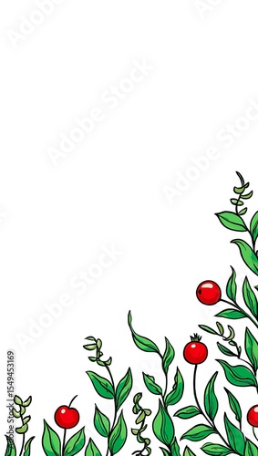 Abstract vector illustration of a floral background with berries, flowers, and leaves, perfect for spring or summer designs