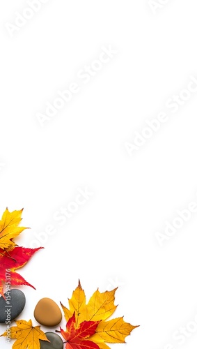 Autumn maple leaves frame with fall foliage and colorful seasonal decorationAutumn maple leaves frame with fall foliage and colorful seasonal decoration