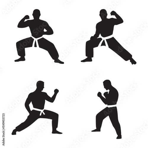Karate Attack and Defense Poses Martial Art Vector Silhouettes with Forgiveness Motif