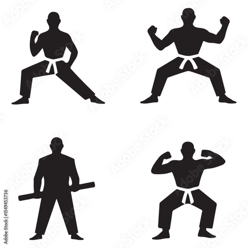 Martial Arts Warrior Vector Set Karate and Weapon Poses with Forgiveness and Strength