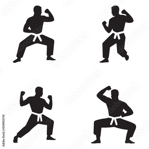 Karate Fighter Silhouettes Martial Art Pose Vector with Forgiveness and Focus Theme