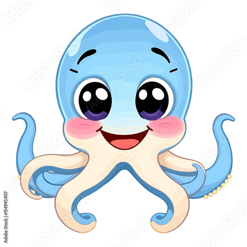 Adorable Cartoon Octopus Character with Big Eyes and a Cheerful Smile for Children's Illustration and Educational Resources
