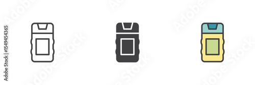 Deodorant bottle icon set in line, solid and filled outline style