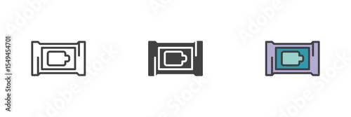 Wet wipes packet icon set in line, solid and filled outline style