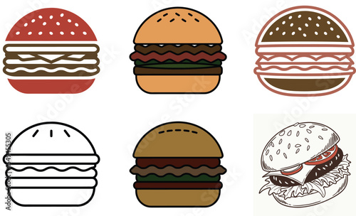Bundle set of burger vector icon on white background.