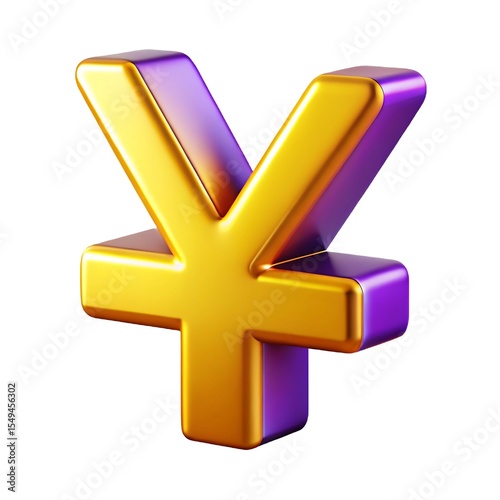Gold and Purple Metallic Yen Symbol 3 D Render Isolated on White Background yuan currency