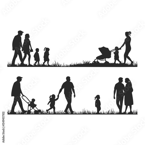 Family strolls: Engaging silhouettes capture the essence of family bonds during leisurely walks. These artistic images depict togetherness and shared moments.