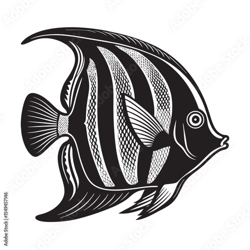  silhouette of  Moorish idol  fish  on the white background 