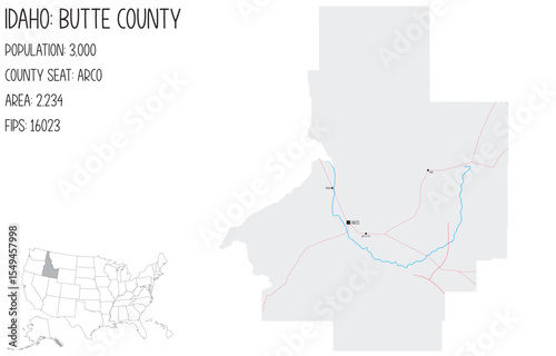 Large and detailed map of Butte County in Idaho, USA.