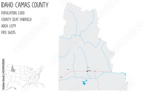 Large and detailed map of Camas County in Idaho, USA.