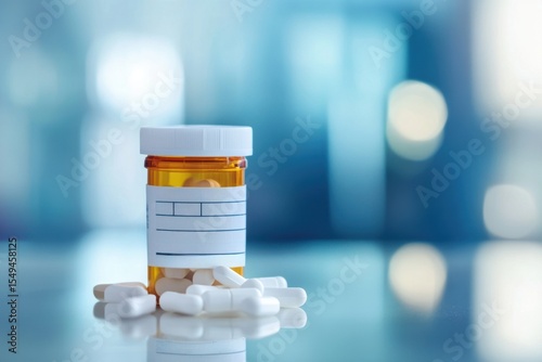 Closeup of prescription bottle with pills pharmacy setting medical content indoor environment focused viewpoint health awareness concept