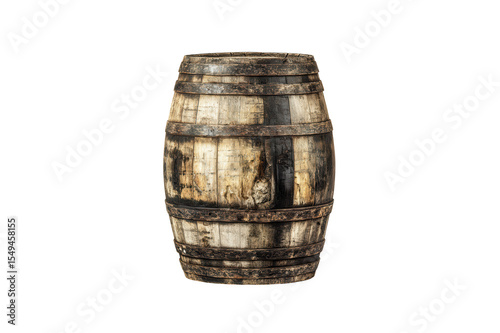 Old wooden barrel weathered texture isolated on Isolate cask vintage transparent background