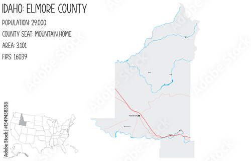 Large and detailed map of Elmore County in Idaho, USA.