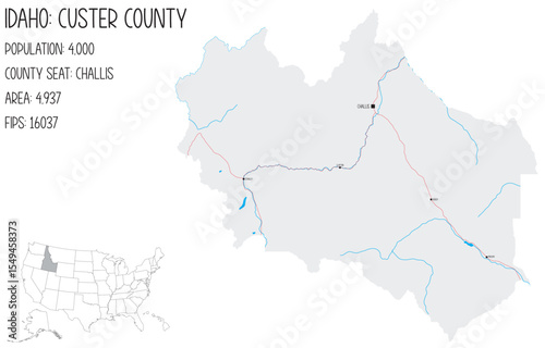 Large and detailed map of Custer County in Idaho, USA.