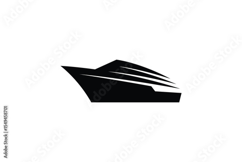 luxury yacht logo vector illustration, boat line art logo template