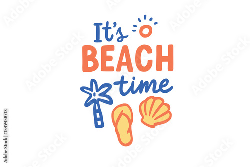 Flip flop shell palm quote flat vector bright colors clipart
