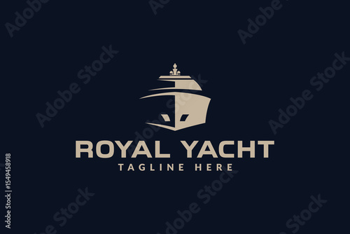 luxury yacht logo vector illustration, boat line art logo template
