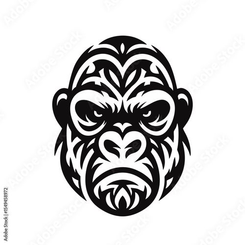Gorilla tribal modern simple vector black white professional isolated white background